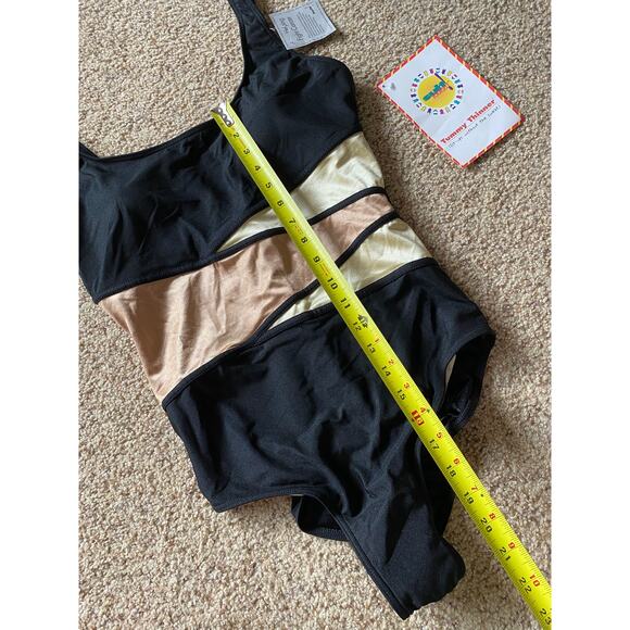 Suit Yourself! One Piece Swimsuit Tummy Thinner Black Gold 28-0673-5 Swim 16 - Picture 5 of 12